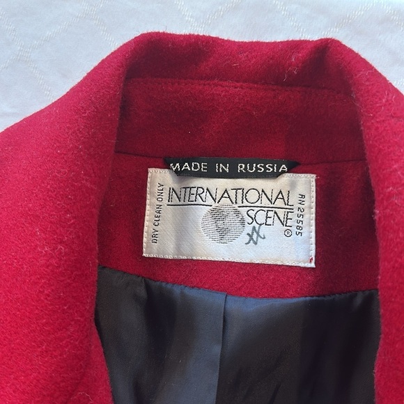International Scene Vintage Women’s red‎ wool trench coat jacket size 5 / 6 - Picture 7 of 12